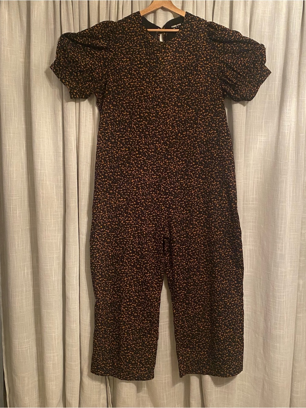 Fashion Union Black Jumpsuit with Orange Speckle Print